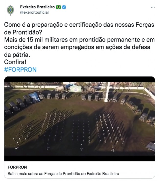 Reprodução: Twitter/Exército Brasileiro