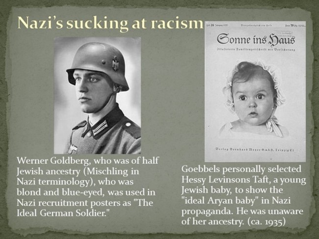 A pura raça ariana promovida por propaganda nazista, com o soldado alemão Werner Goldberg e o bebê Hessy.