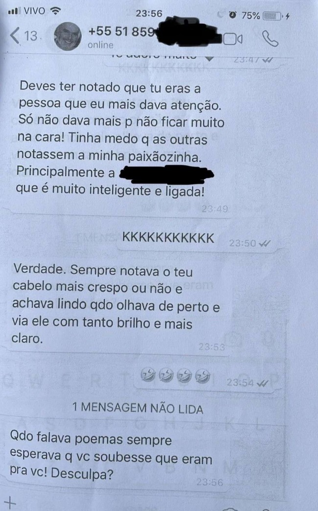 Bordignon, em conversa, disse que tinha medo que as outras alunas notassem “a paixãozinha” que ele tinha pela menor