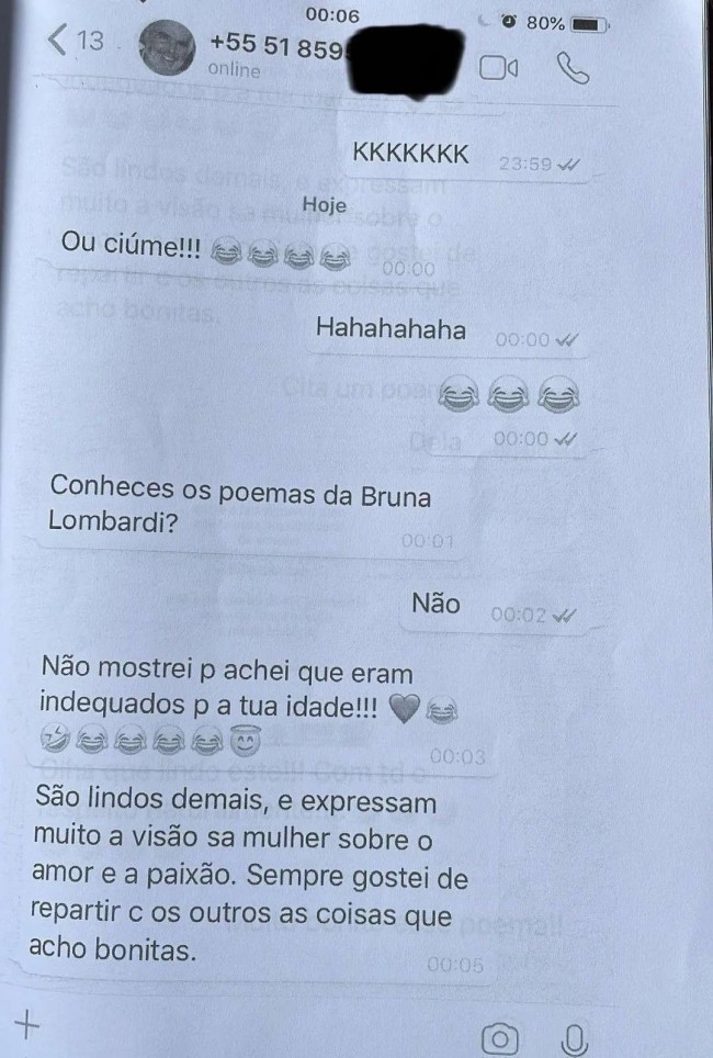 Bordignon reconhece que os poemas que ele irá mostrar posteriormente não são apropriados para a idade da menor.