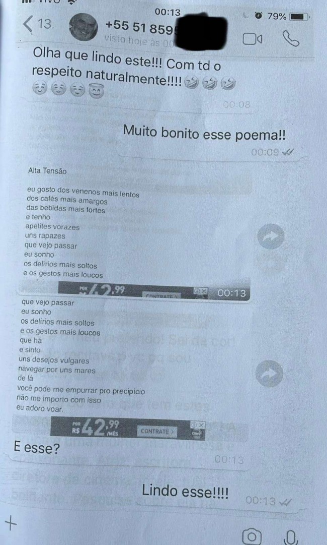 Já na madrugada Bordignon envia poema que fala sobre desejos vulgares