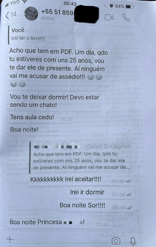 O mais perturbador é a aparente tranquilidade de Bordignon ao admitir, em suas próprias palavras, que poderia ser acusado de assédio. Ele sabia o que estava fazendo, tinha consciência das implicações de seus atos, mas, ainda assim, prosseguiu.